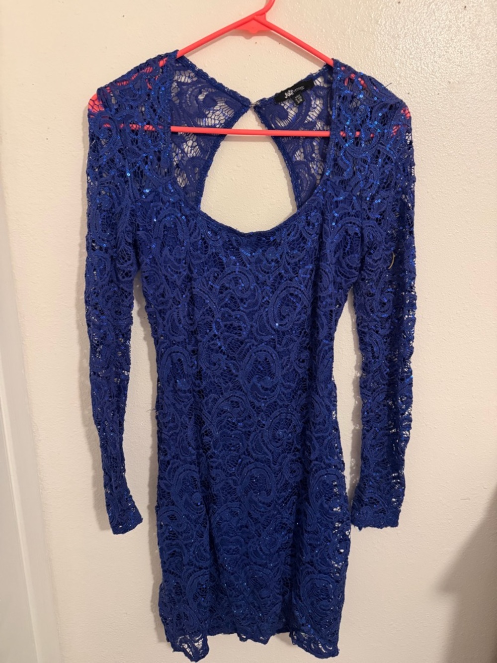 Jump Royal Blue Lace Long Sleeve Dress with Keyhole Back